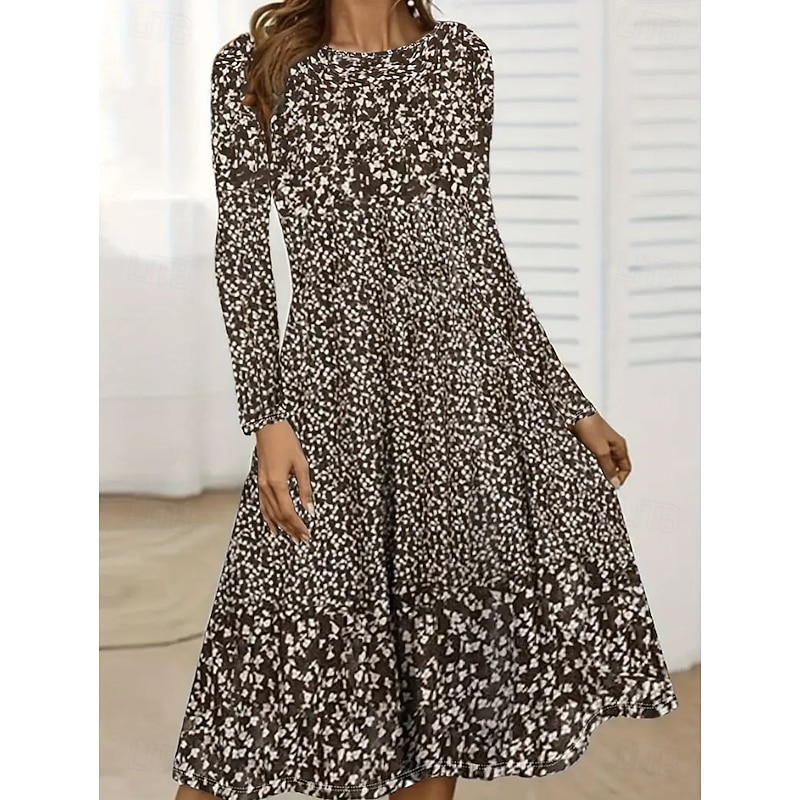 Women's Midi Dress T Shirt Dress Tee Dress A Line Dress Vacation Casual Daily Date Regular Fit Ombre Floral Graphic Long Sleeve Crew Neck Brown Summer Spring Fall Winter2