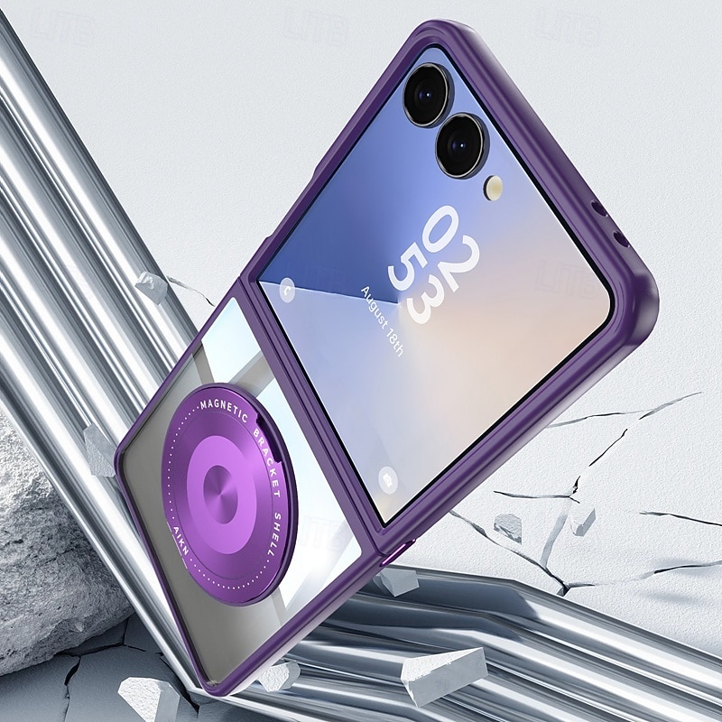 Phone Case For Samsung Galaxy Z Flip 7 Z Flip 6 Z Flip 5 Back Cover Magnetic Kickstand Shockproof Retro TPU4