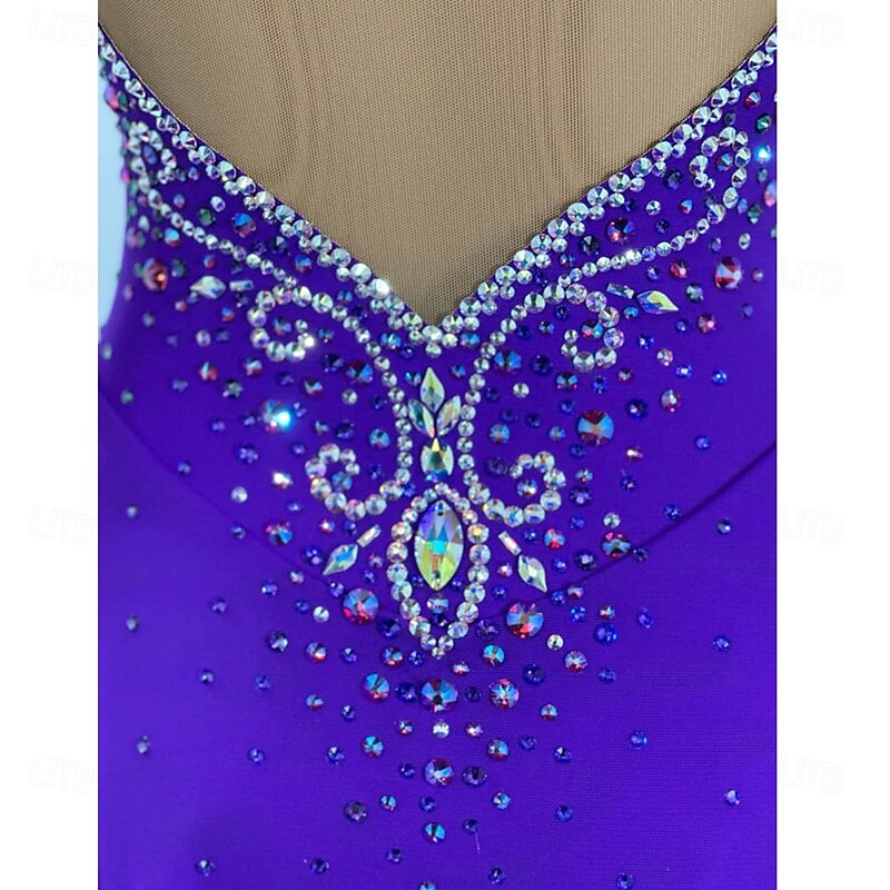 Figure Skating Dress Women's Girls' Ice Skating Dress Purple Open Back Asymmetric Hem Mesh High Elasticity Training Competition Skating Wear Classic Crystal / Rhinestone Sleeveless Ice Skating Figure3