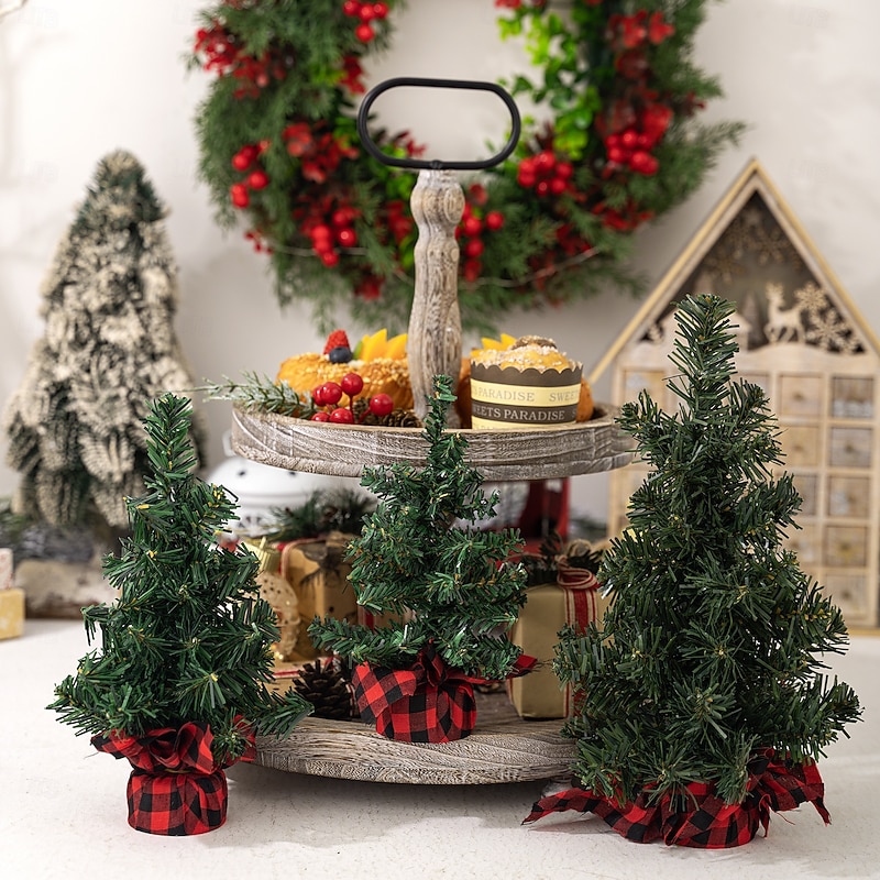 Mini Christmas Tree 20cm/30cm, Small Tabletop Xmas Tree with Burlap Base for Home, Office, Shop Window and Holiday Decoration4