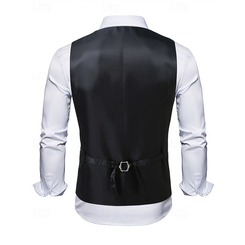 Men's Vest Waistcoat Gilet Vacation Party Business Fashion Casual Spring Fall Pocket Buttons Sequin Polyester Comfortable Flocking Single Breasted One-button Peaked Lapel Regular Fit Gold Vest3