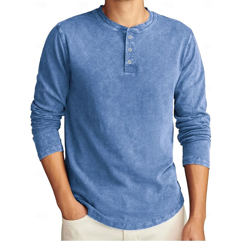 Men's Henley Shirt Tee Tee Top Long Sleeve Shirt Long Sleeve Henley Fall Winter Retro Fashion Designer Nostalgic Fashion Vintage Vacation Street Going out Navy Black Light Green Top Tee for Men3