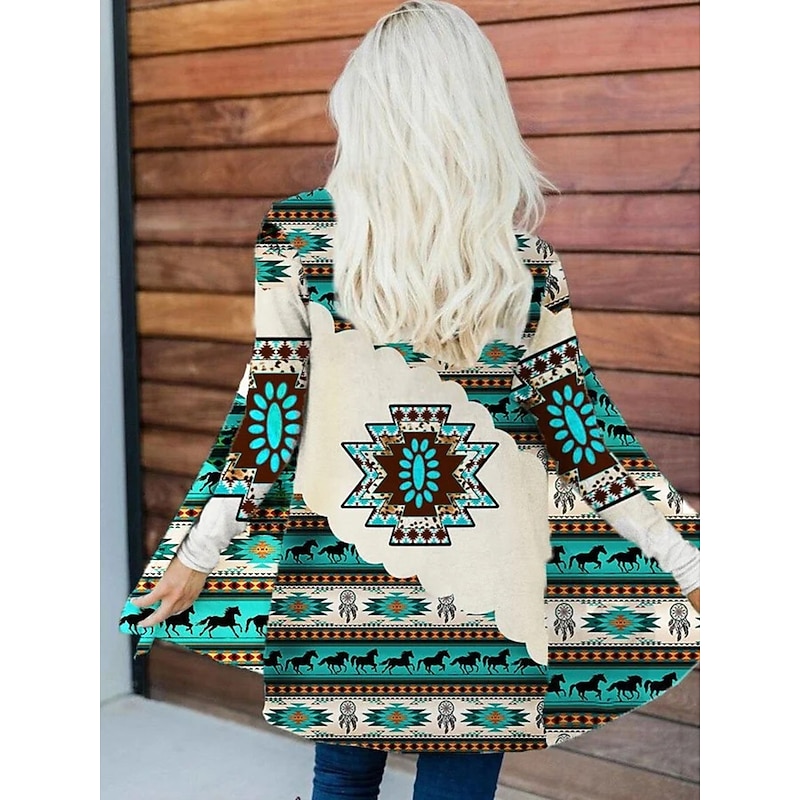 Women's Casual Jacket Warm Comfortable Irregular Hem Elegant Vintage Fashion Modern Street Casual Athleisure Daily Long Collarless Loose Fit Long Sleeve Outerwear Royal Blue Blue Green Fall2