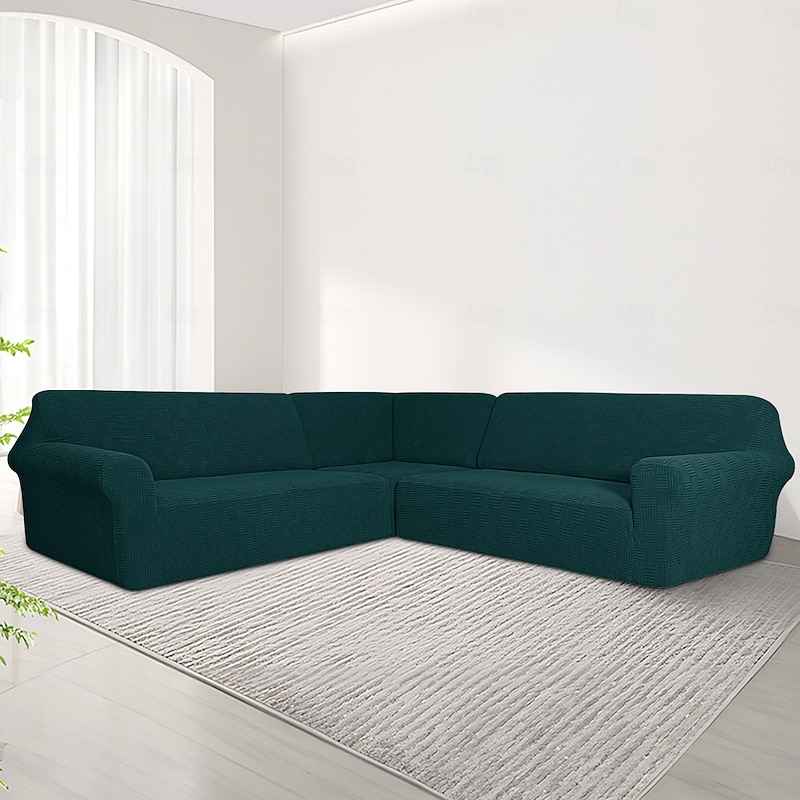 7-Seater Sectional Sofa with 5x5 Grid Stitching  Modular Jacquard Fabric Couch Set for Living Room, U-Shaped Design2