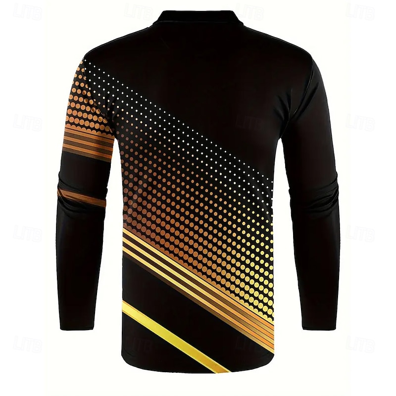 Men's Geometric Polo Long Sleeve Turndown Modern Leisure Athleisure Casual Daily Zipper 3D Print Spring Fall Winter Black2
