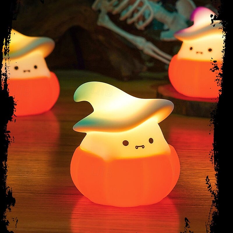 Halloween Pumpkin Ghost Night Light Silicone Pat Light USB Rechargeable 3-speed Dimming Round Light Home Bedroom Bedside Decoration2