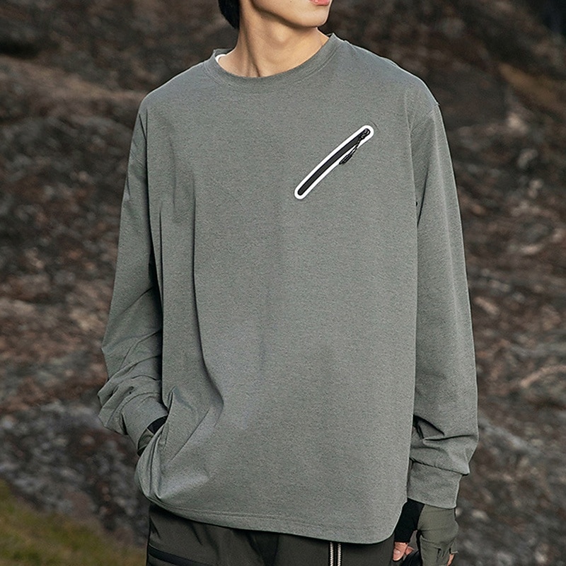 Men's Hiking Shirt Hiking top Long Sleeve Crew Neck Top Outdoor Quick Dry Sweat wicking Polyester Dark Grey Black Light Grey Tennis Golf Running