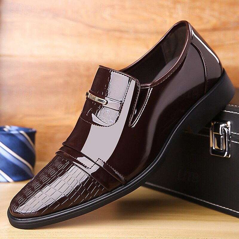 Men's Glossy Black Patent Loafers with Buckle Detail – Elegant Dress Shoes for Formal Events and Weddings2