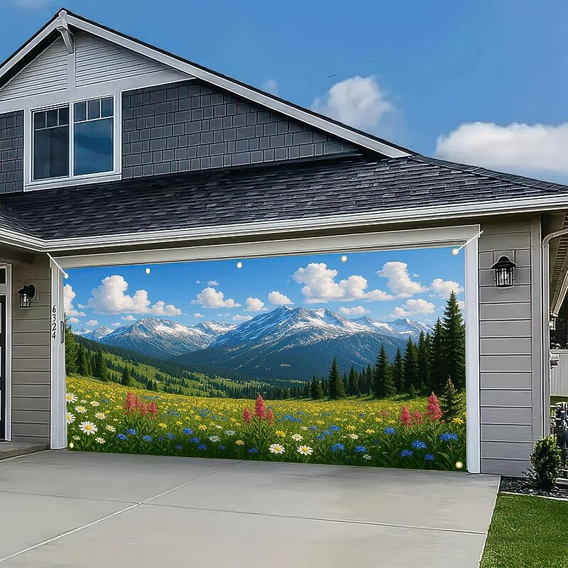 Tapestry Garage Door Cover Large Hanging Backdrop Nature Mountain Forest Rustic Cottagecore 3D Party Outdoor Shooting Backgrounds Front Door Home Decor4