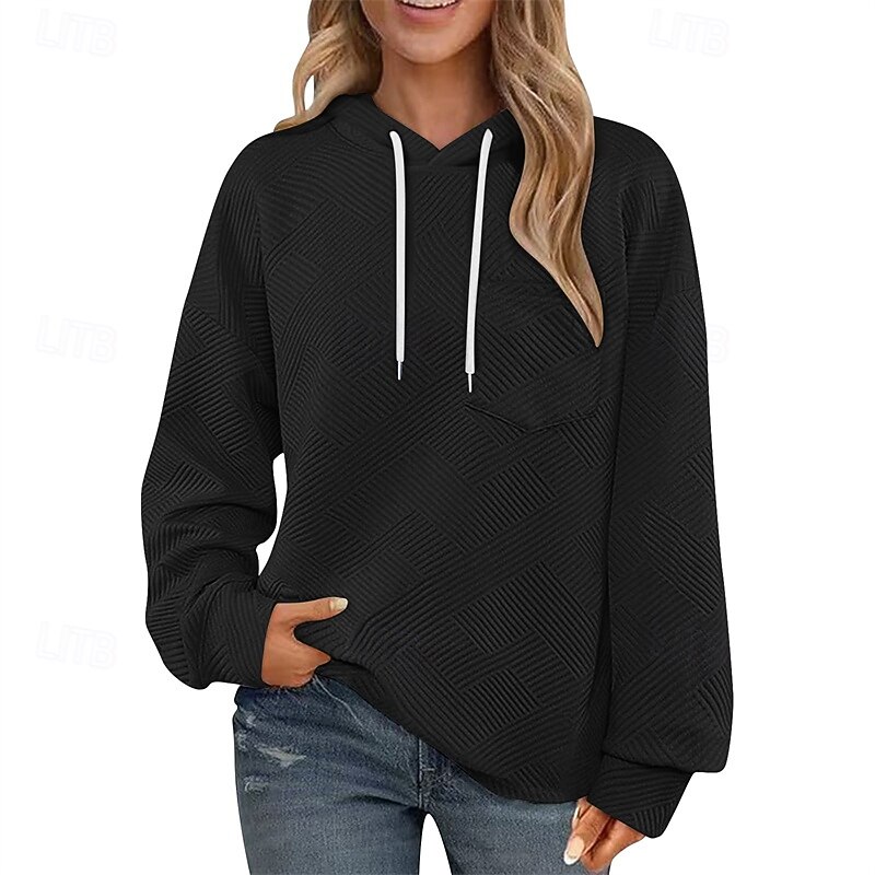 Women's Texture Sweatshirt Pullover Hoodie Sweatshirt Plain Streetwear Casual Long Sleeve Hooded Regular Tops Street Holiday Drawstring Black White Brown Khaki Army Green Spring Fall3