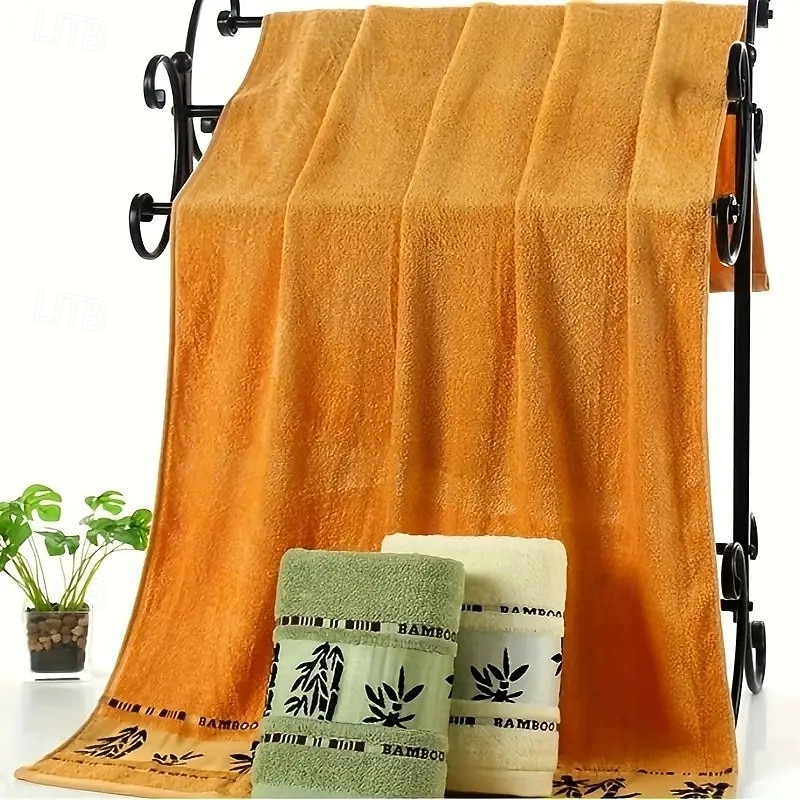 Bath Towel 27.5" x 55.1" (70 x 140cm), Soft Quick Dry Lightweight Fiber Towel with Bamboo Pattern Design, Highly Absorbent Modern Bathroom Hotel Towel3