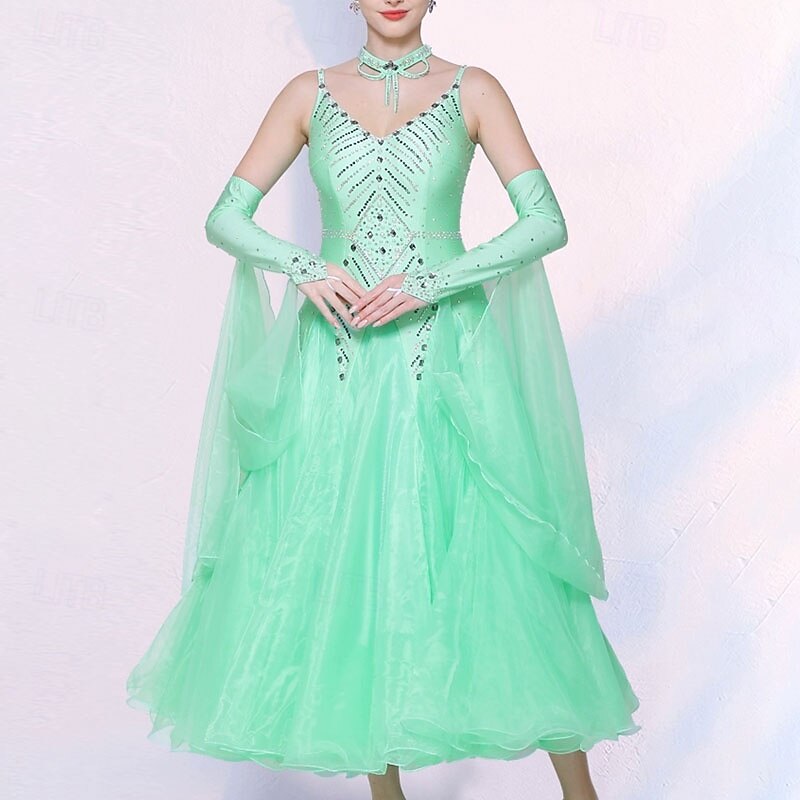 Ballroom Dance Dress Crystals / Rhinestones Women's Performance Party Sleeveless Imitation Silk3