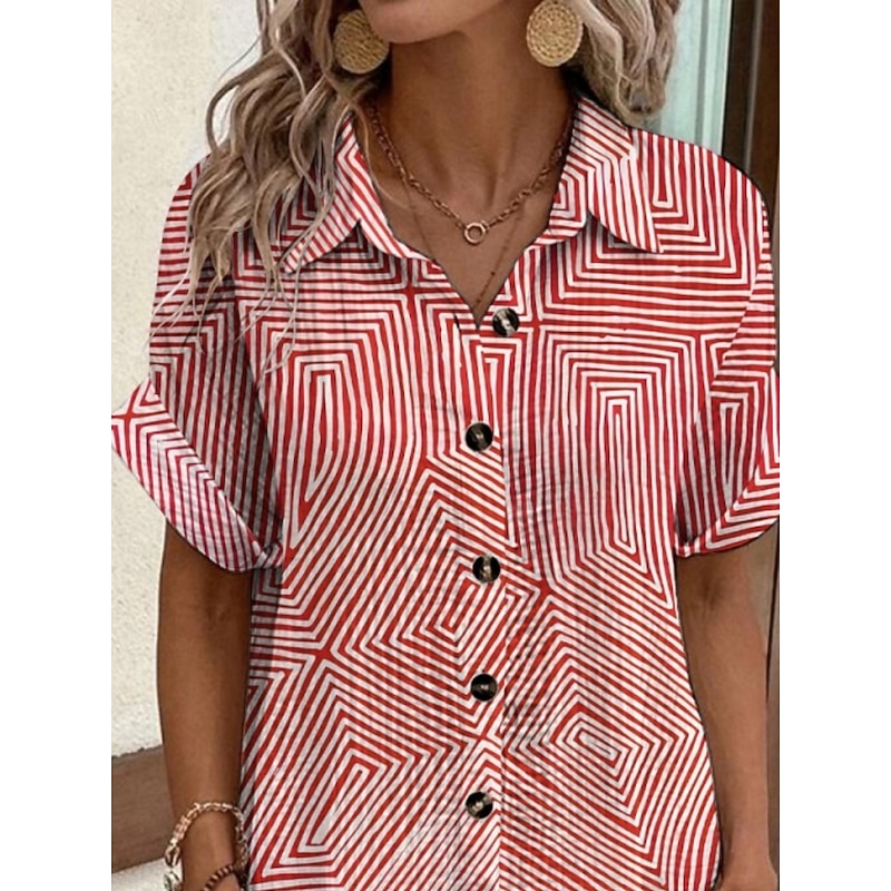Women's Mini Dress Shirt Dress Casual Dress Print Dress Fashion Modern Daily Beach Weekend Regular Fit Striped Short Sleeve Shirt Collar Pink Summer Spring Fall Autumn3