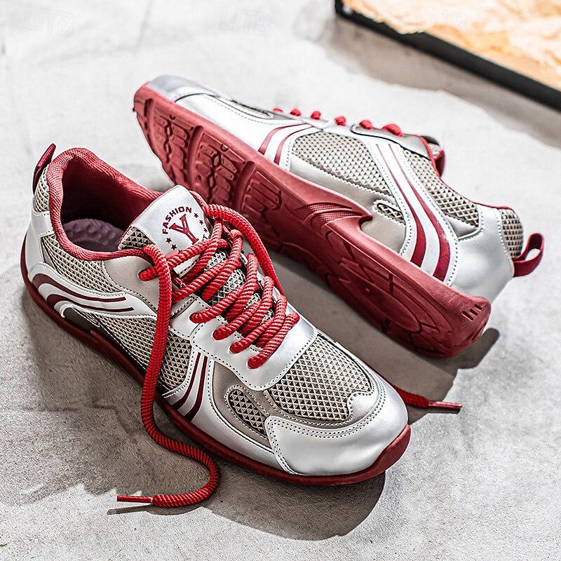 Men's Red and Silver Running Shoes – Lightweight Athletic Sneakers for Sports, Workouts and High-Energy Activities3