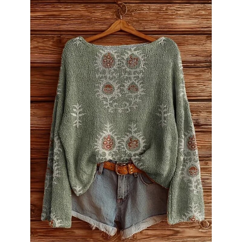 Women's Sweater Casual Soft Geometric Color Block Stylish Modern Long Sleeve Crew Neck Regular Tops Daily Holiday Print Black Pink Red Green Spring Fall Winter2