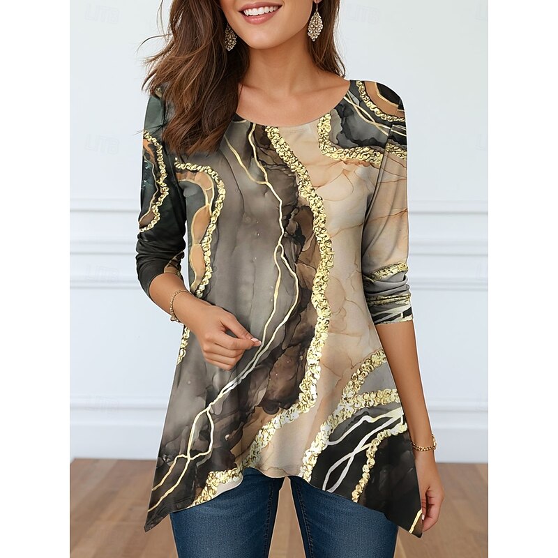 Women's Tunic Graphic Abstract Elegant Vintage Fashion Long Sleeve Crew Neck Round Neck Long Tops Daily Weekend Print Blue Purple Gold Green Spring Fall Winter Prefall