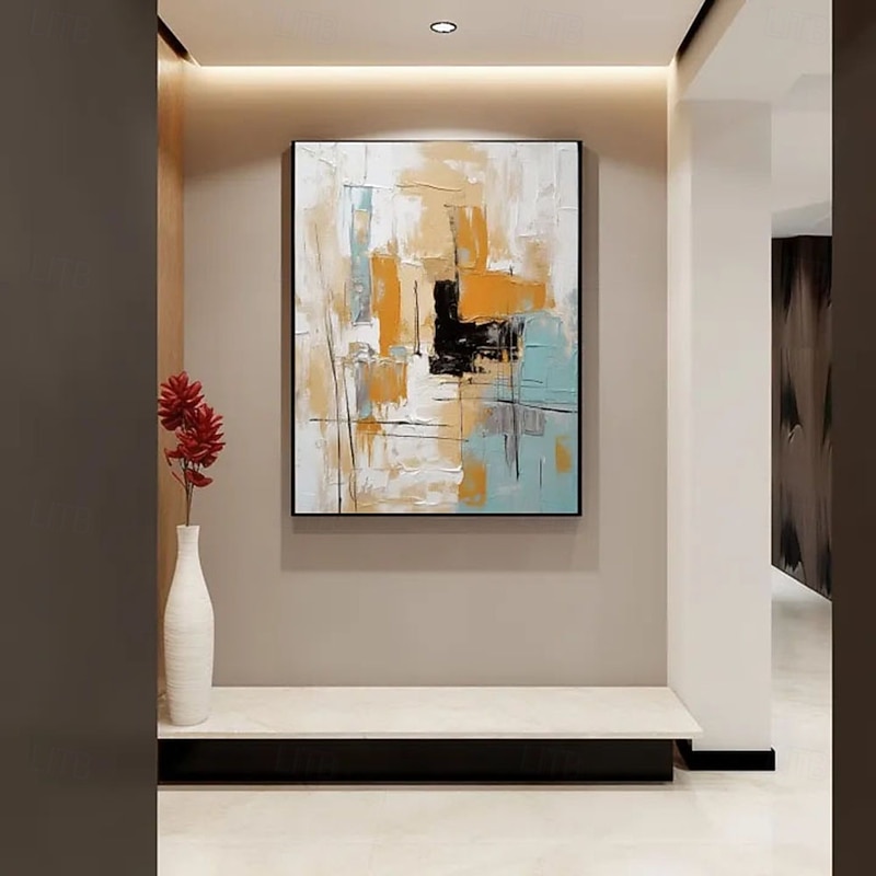 Handmade 3D Oil Painting Abstract Modern Artwork with Vibrant Color Palette and Rich Hues Created Using Impasto and Layered Brushstrokes Showcasing Geometric Patterns Art Wal Decor4