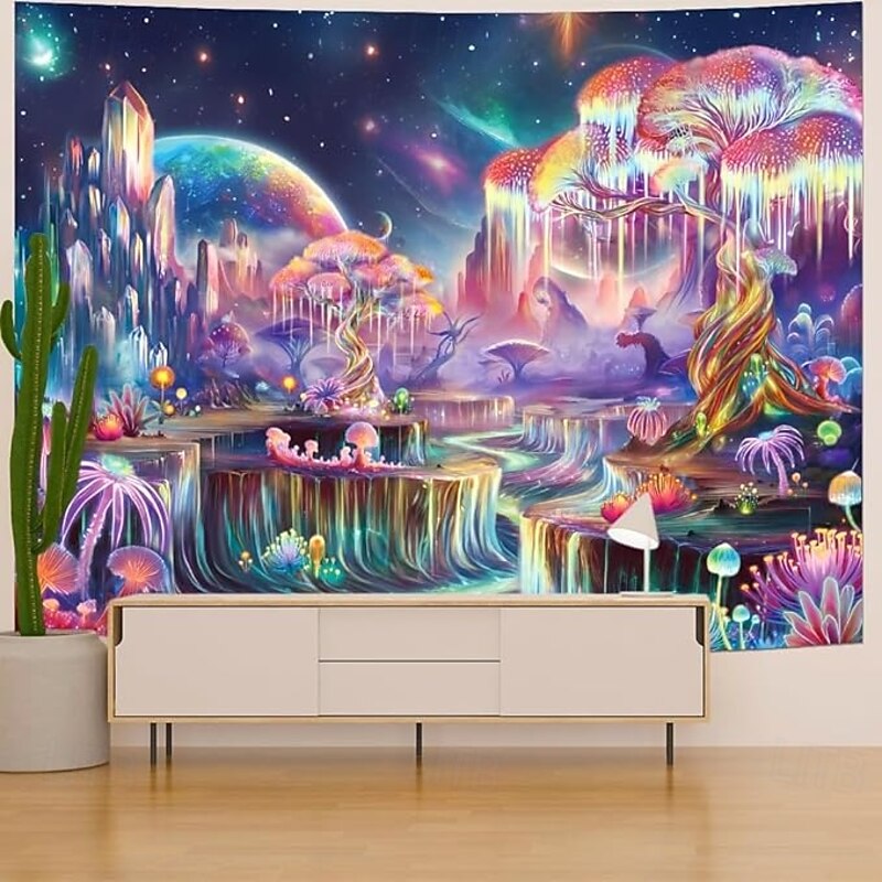 Trippy Galaxy Waterfall Tapestry – Glow in the Dark Blacklight Wall Hanging for Bedroom or Living Room Decor2