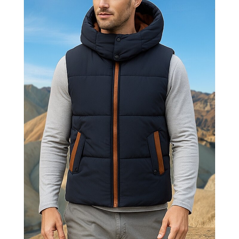 Men's Puffer Vest Thermal Vest Sleeveless Vest Outdoor Thermal Warm Winter Zipper Polyester Black Red Royal Blue Hunting Fishing Climbing
