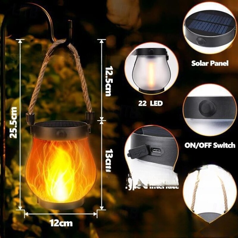 Flickering Flame Solar Lanterns, Dancing Flame Solar Lantern Outdoor Lights, Automatic Light Sensor, Waterproof Hanging Lantern for Pathway Yard Patio Porch Garden Decor3