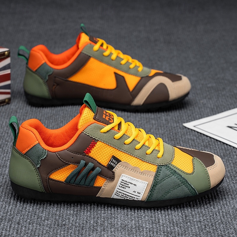 Men's Green and Yellow Mesh Sneakers – Colorblock Breathable Casual Sports Shoes for Walking, Travel and Street Style4