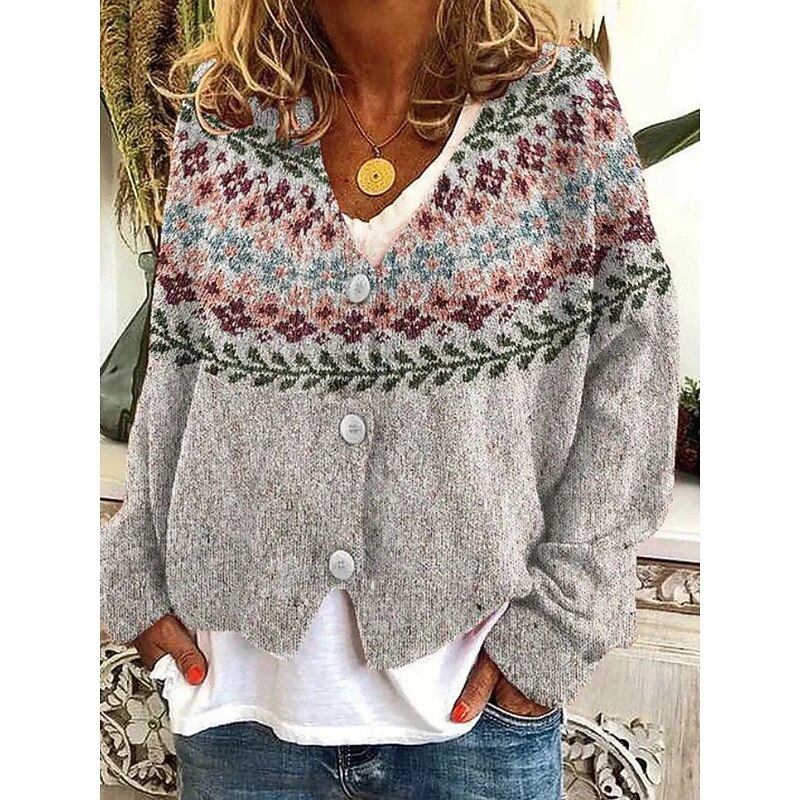 Women's Cardigan Sweater Knitted Ribbed Button Front V Neck Long Sleeve Lightweight Elegant Streetwear Graphic Geometric Buttons Print Tops Knit Outdoor Daily Weekend Yellow Navy Blue Fall Winter4