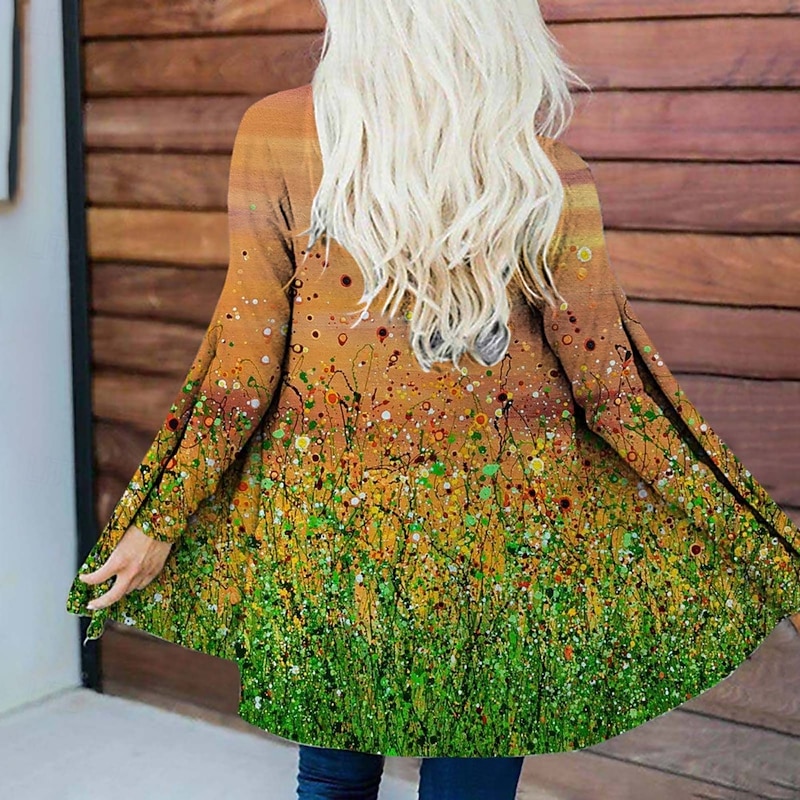 Women's Casual Jacket Warm Comfortable Irregular Hem Elegant Vintage Fashion Modern Floral Street Casual Athleisure Daily Long Collarless Regular Fit Long Sleeve Outerwear Pink Blue Purple Spring Fall3