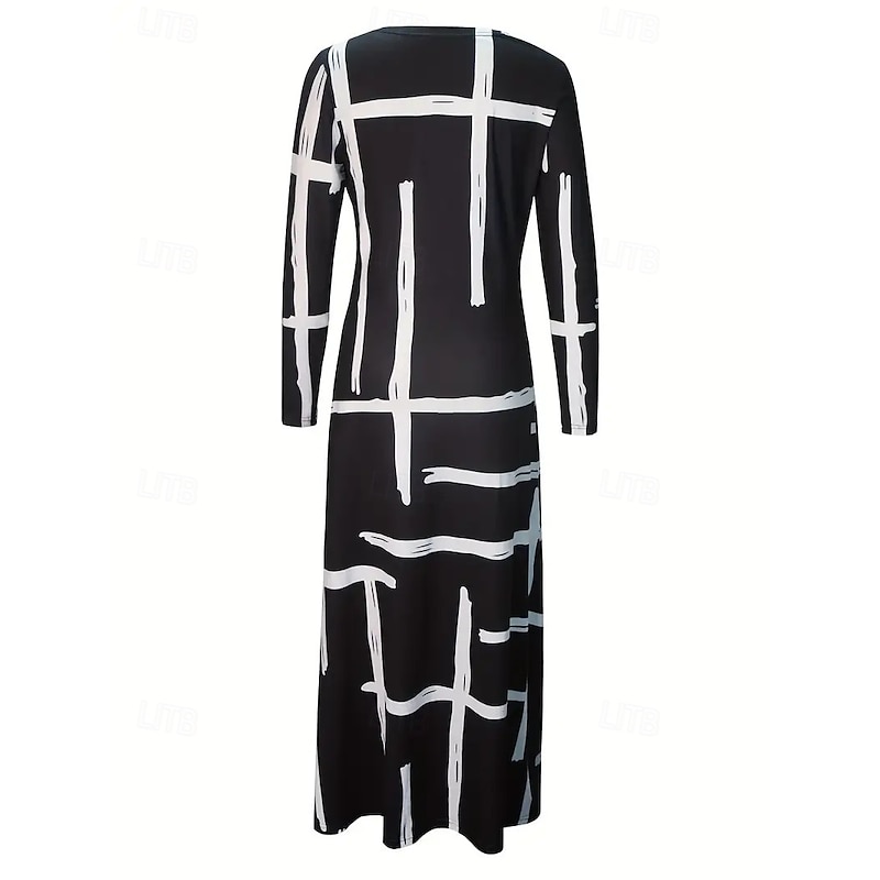 Women's Maxi Dress Shift Dress A Line Dress Casual Boho Daily Date Going out Regular Fit Graphic Geometric Tie Dye Long Sleeve Crew Neck Black Spring Fall Winter Autumn3