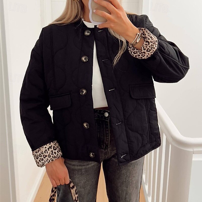 Women's Winter Jacket Coat Warm Comfortable Pocket Fashion Modern Casual Plain Going out Weekend Single Breasted Regular Stand Collar Regular Fit Long Sleeve Outerwear Black Green Beige Winter4