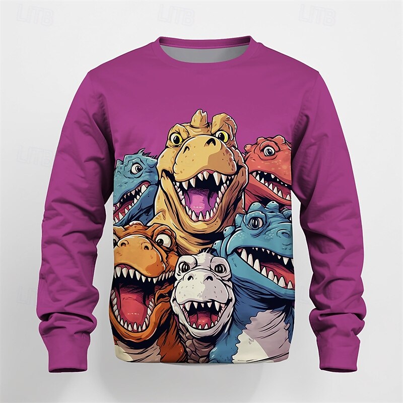 Boys' 3D Dinosaur Sweatshirt Long Sleeve Spring Fall Fashion Basic Kids 4-12 Years Crew Neck Outdoor Casual Daily Regular Fit4