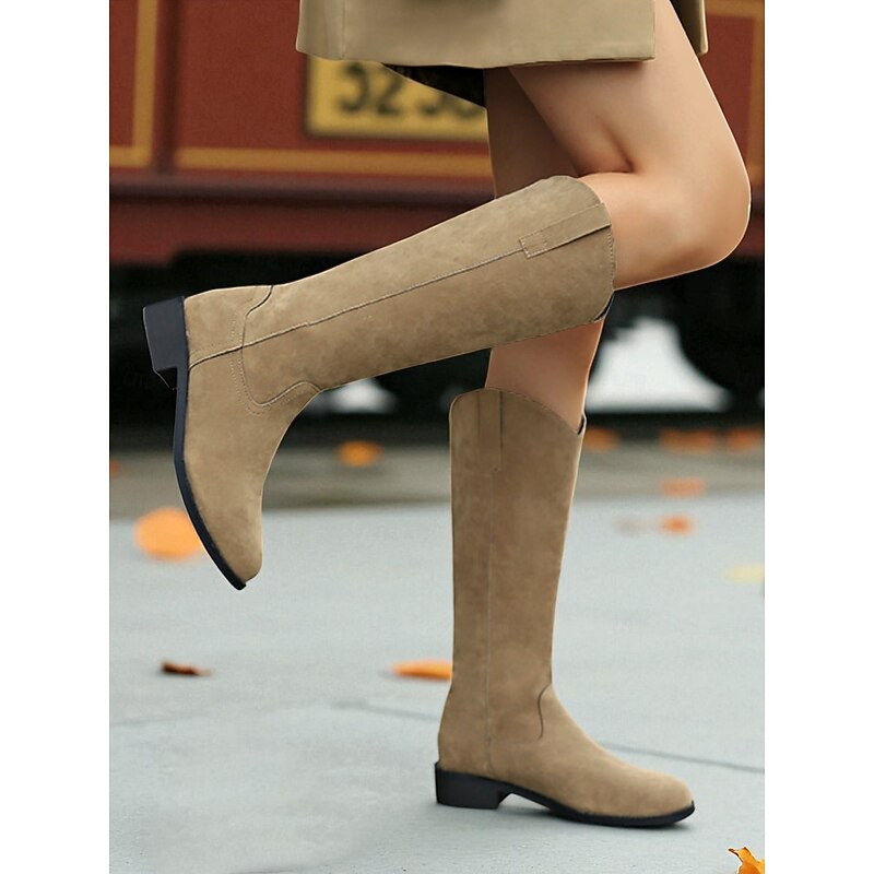 Women's Khaki Mid Calf Boots – Casual Western Style Low Heel Boots for Fall and Everyday Wear2