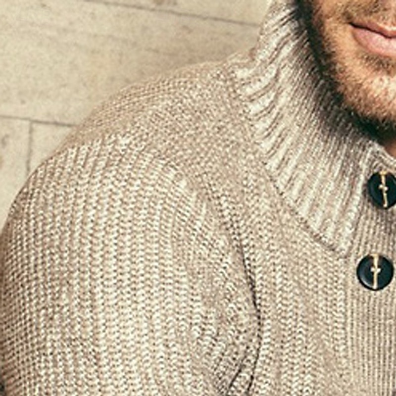 Men's Sweater Cardigan Sweater Ribbed Knit Regular Tops Knitted Plain High Neck Vacation Fashion Casual Daily Wear Clothing Apparel Spring &  Fall khaki S M L2