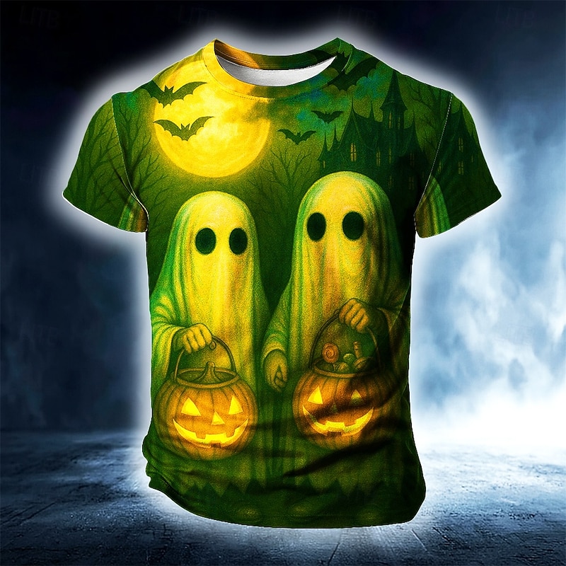 Halloween Men's Pumpkin Ghost T Shirt Short Sleeve T shirt 3D Print Crew Neck Shirt Exaggerated Designer Horror Party Street Holiday Brown Green Summer Spring All Seasons Clothing Apparel S M L XL2