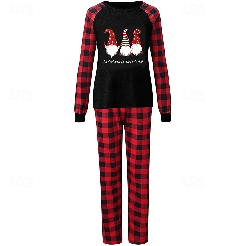 Family Pajamas Plaid Christmas Pattern Home Patchwork Red Long Sleeve Active Matching Outfits3