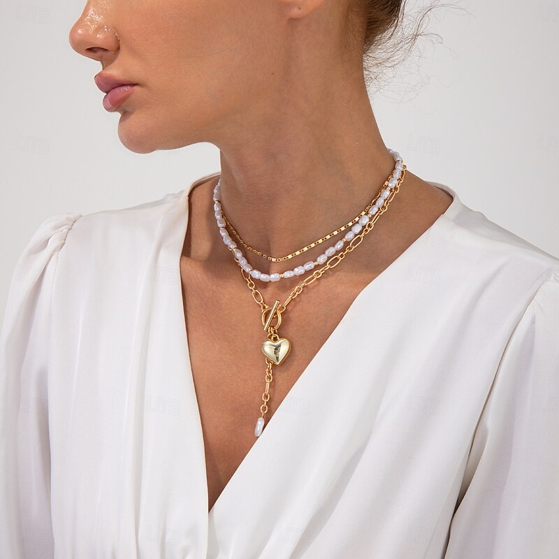 Choker Necklace Pearl Rhinestones Women's Elegant Vintage Luxury Layered Heart Wedding irregular Necklace For Wedding Party Daily2