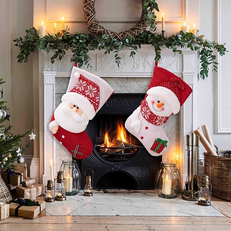 Christmas Stocking Luxury Knitted Santa Claus Holiday Sock Large Snowman Gift Bag for Christmas Presents Home Fireplace Festive Party Seasonal Decoration Accessory2