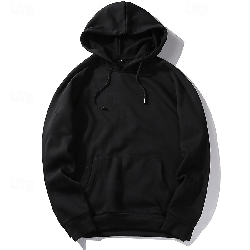 Men's Hoodie Fleece Hoodie Apricot Black White Yellow Army Green Hooded Plain Drawstring Pocket Sports & Outdoor Daily Holiday Polyester Streetwear Basic Casual Fall Winter Clothing Apparel Hoodies2