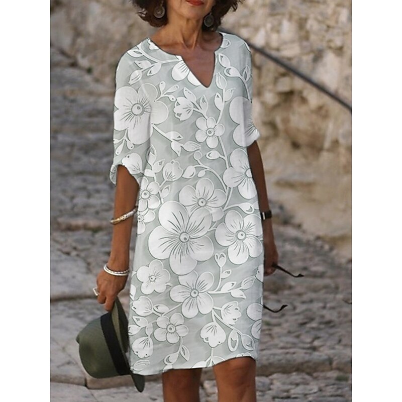 Women's Midi Dress Casual Dress Print Dress Fashion Modern Daily Beach Weekend Regular Fit Floral 3/4 Length Sleeve Crew Neck Yellow Purple Gray Summer Spring Fall Autumn