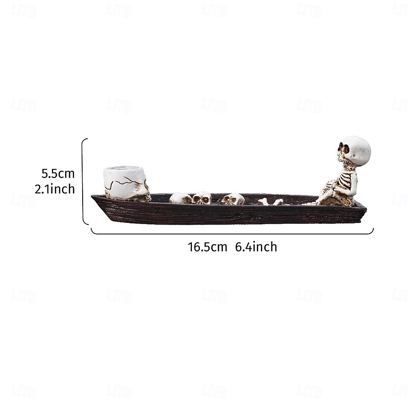 Halloween Resin Skull Boat Incense Holder, Fun Desktop Skull Decor, Incense Burner Decorative Figurine for Halloween, Day of the Dead & Spooky Theme Decorations3