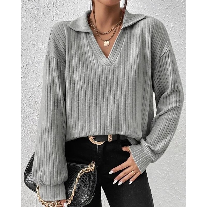 Women's Texture Sweatshirt Pullover Sweatshirt Sweatshirts Plain Streetwear Casual Long Sleeve V Neck Regular Tops Street Holiday Black Green Beige Gray Fall2