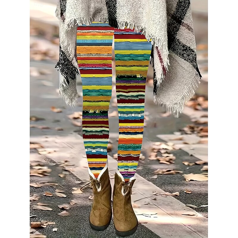 Women's Leggings Vacation Vintage Fashion Full Length High Waist Graphic Striped Printing Thermal Warm Soft Breathable High Elasticity Outdoor Vacation Street Pink Blue Orange Spring Fall Winter Slim4