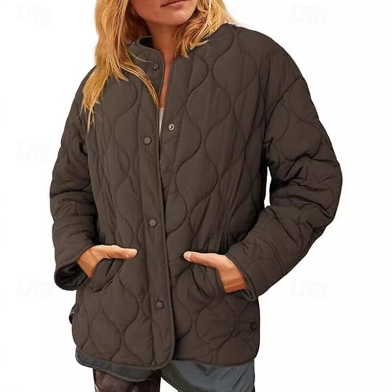 Women's Casual Jacket Warm Comfortable Pocket Buttons Casual Plain Going out Weekend Zipper Regular Crewneck Regular Fit Long Sleeve Outerwear Black Wine Brown Fall Winter4