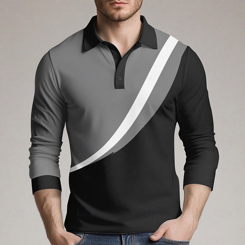 Men's Geometic Line Polo Long Sleeve Polo Shirts Collared Shirts Casual Outdoor Athleisure 3D Print Spring Fall Winter Blue Orange Green