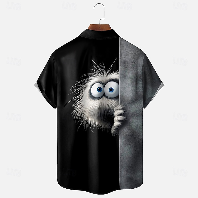 Men's Animal Patterned Color-blocking Shirt Button Up Shirt Short Sleeve Funny Outdoor Vacation Summer Spring Turndown 3D Print Collared Shirts Front One Pocket Black2