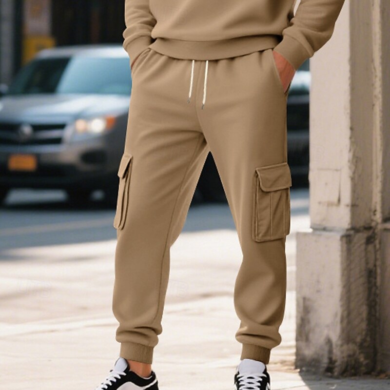 Men's Sweatpants Fleece Pants Joggers Trousers Cargo Sweatpants Drawstring Pocket Elastic Waist Solid Colored Moisture Wicking Breathable Full Length Outdoor Casual Daily Fashion Streetwear Black4