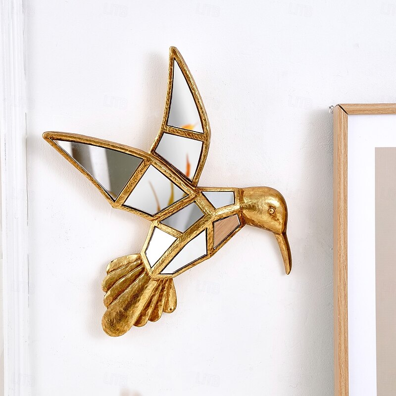1PC Creative Resin Material Golden Hummingbird-shaped Decorative Wall Hanging With A Special Design of Mirror Inlay on The Surface is Suitable for Home Party Animal House Decoration Hanging3