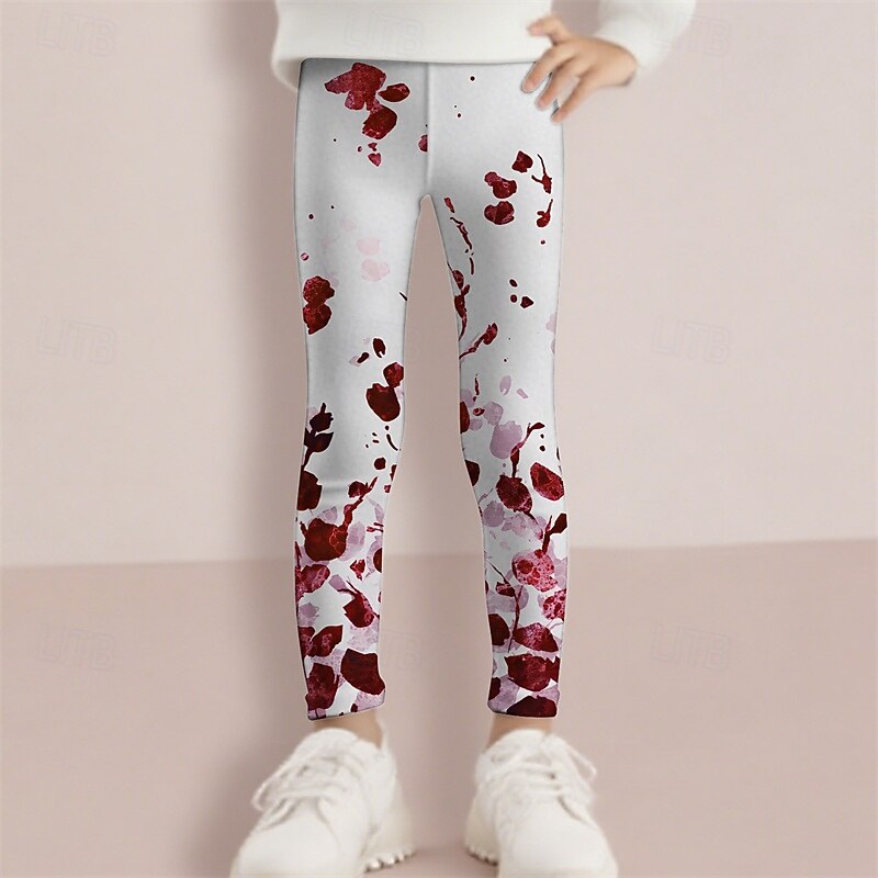 Girls' 3D Floral Pants Leggings Spring Fall Cute Basic Kids 4-12 Years Outdoor Casual Daily Regular Fit3