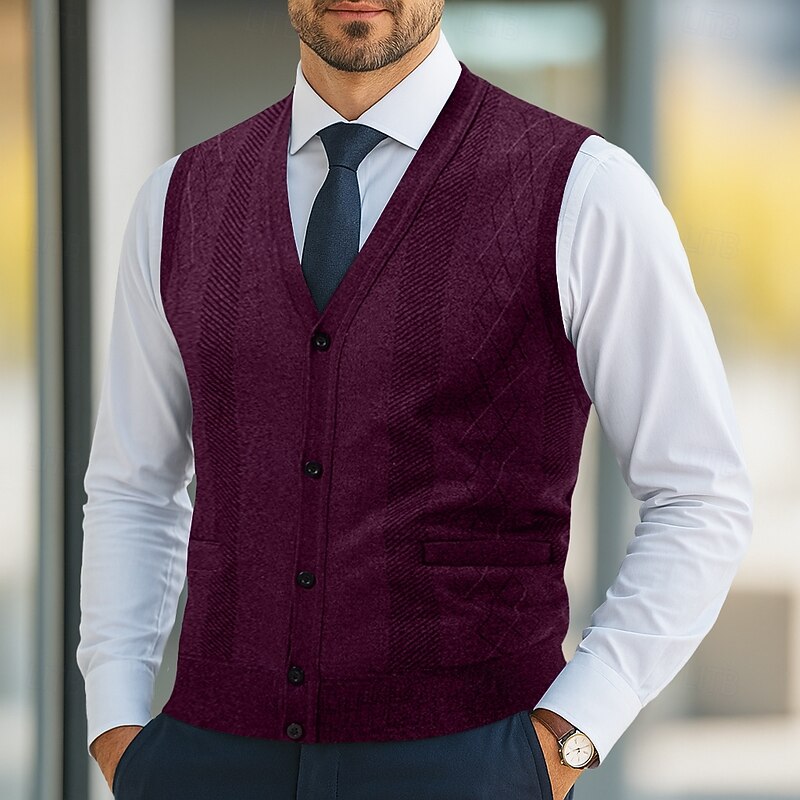 Men's Sweater Dress Sweater Cardigan Sweater Knit Sweater Ribbed Knit Regular Tops Knitted Ribbed Plain V Neck Fashion Shawls Casual Daily Wear Clothing Apparel Fall Winter Burgundy Blue L XL 2XL4