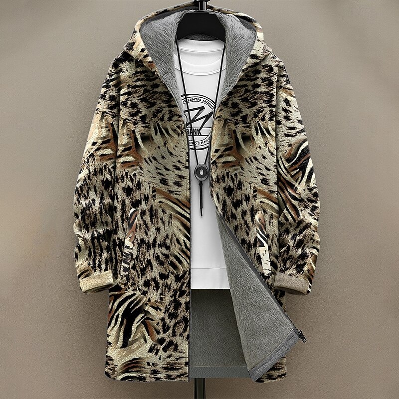 Men's Graphic Winter Coat Fleece Jacket Coat Thermal Warm Comfortable Casual Daily Wear Zipper Pocket 3D Print Fall Winter Hooded Long Sleeve Blue Brown Green2