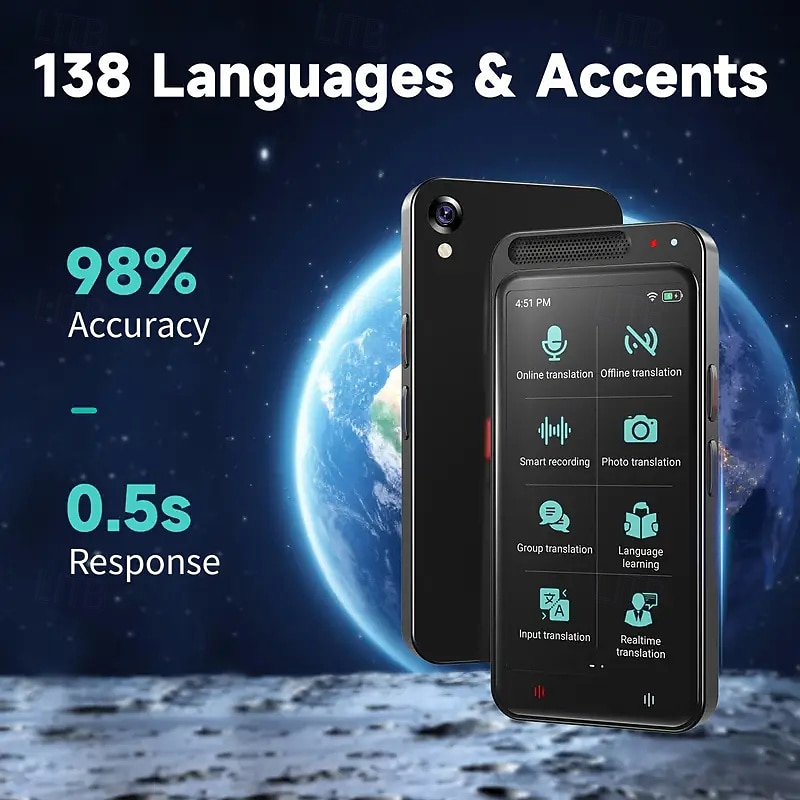Portable Language Translator - Instantly Translates 138 Languages And Accents Supports Wifi/Offline/Photo Capture Compact And Lightweight Ideal For Travel Study And Business Use Headphones